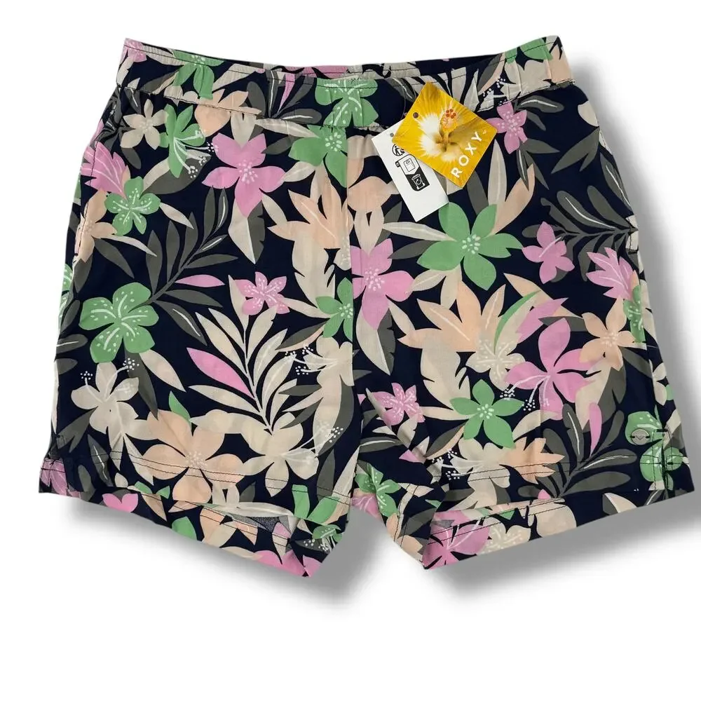 Roxy Blue Ocean Floor Floral Print Shorts Girls Size XXL 16 Pull On Pockets 3